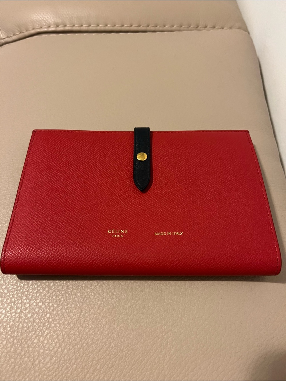 Celine Red Leather Continental Wallet with Black Strap